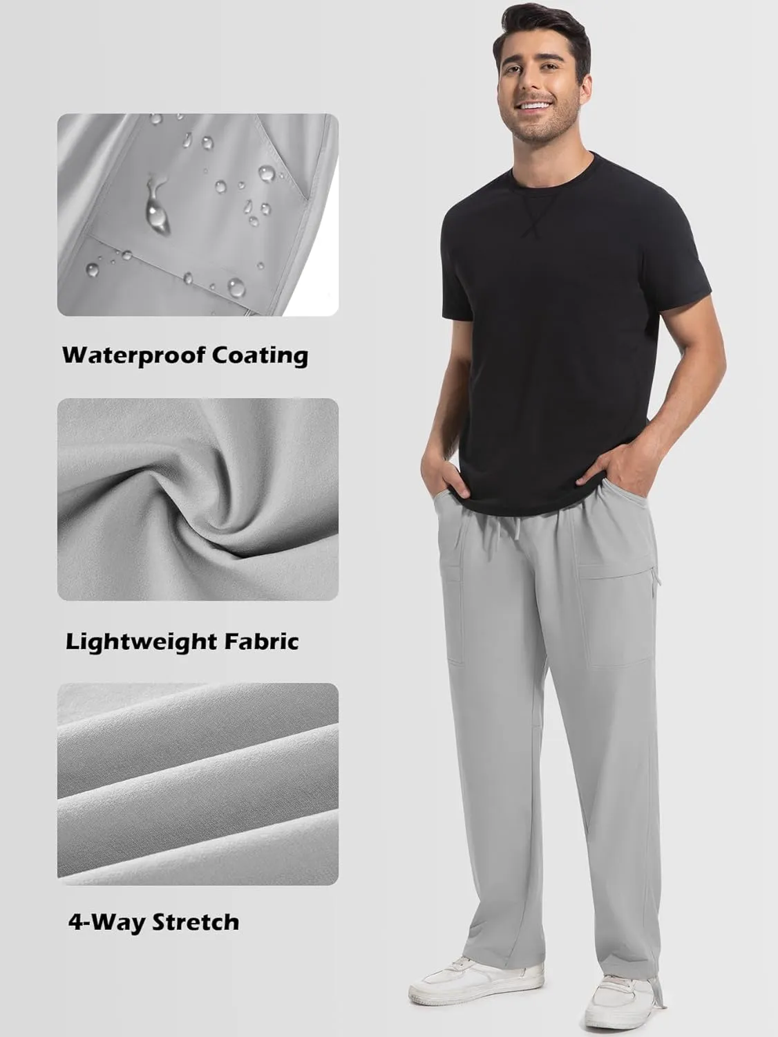 Men's Cargo Sweatpants Lightweight Stretch Joggers with 6 Pocket Loose Fit Casual Pants Hiking Workout Athletic