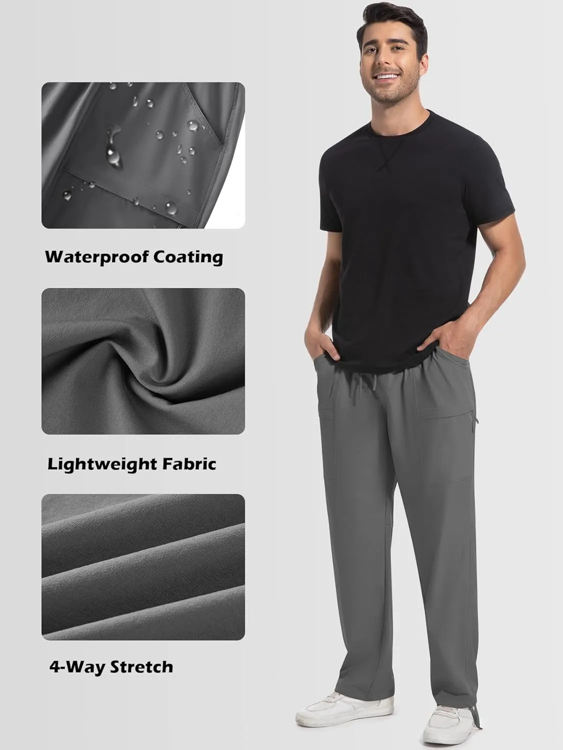 Men's Cargo Sweatpants Lightweight Stretch Joggers with 6 Pocket Loose Fit Casual Pants Hiking Workout Athletic