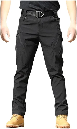 Mens Cargo Work Pants Mens Hiking Cargo Pants Multi Pockets Ripstop Stretch Joggers Pants Solid Outdoor (Black, XL)