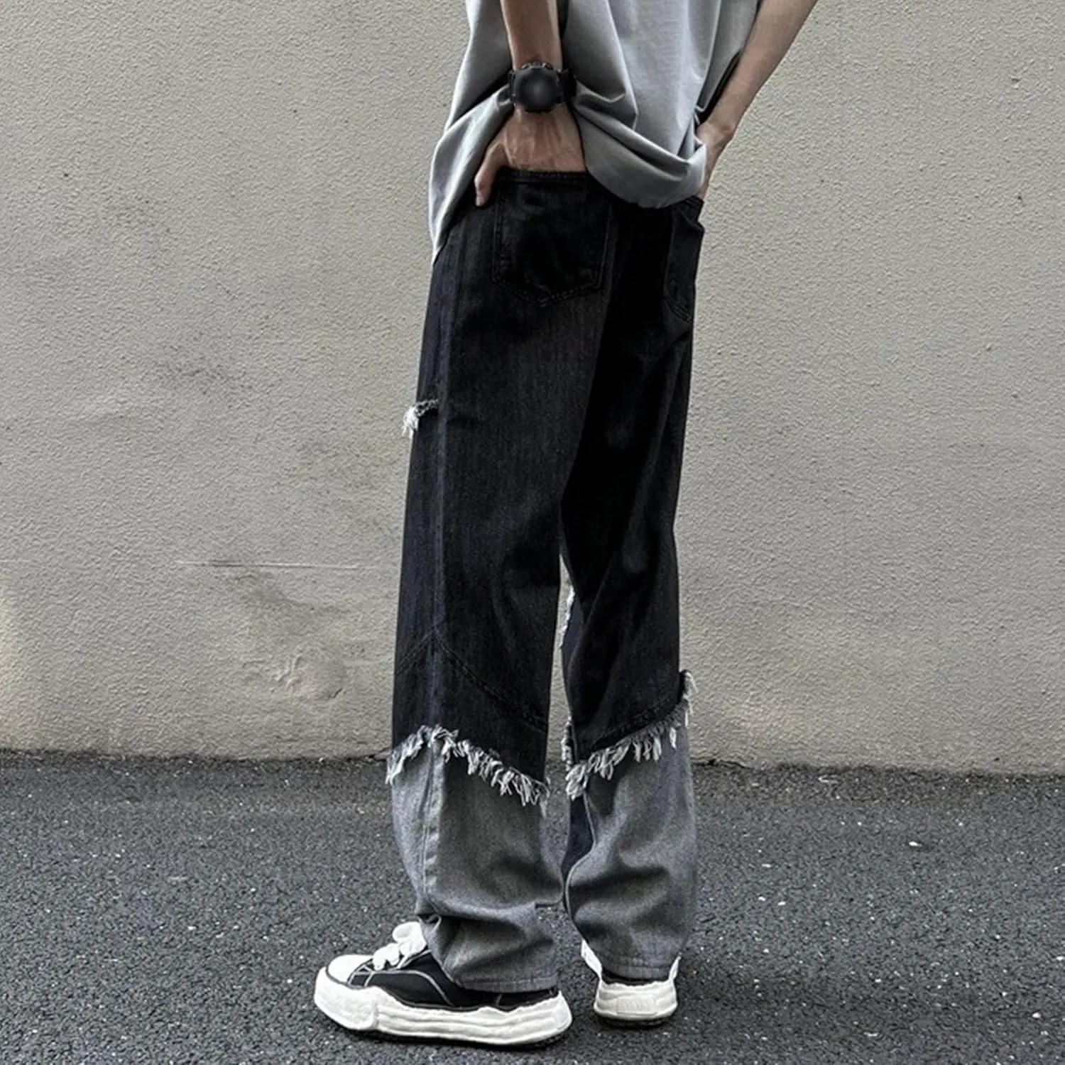 Men's Casual Baggy Hip Hop Jeans Ripped Distressed Loose Fit Denim Pants Vintage Wide Leg Jean Trousers Streetwear