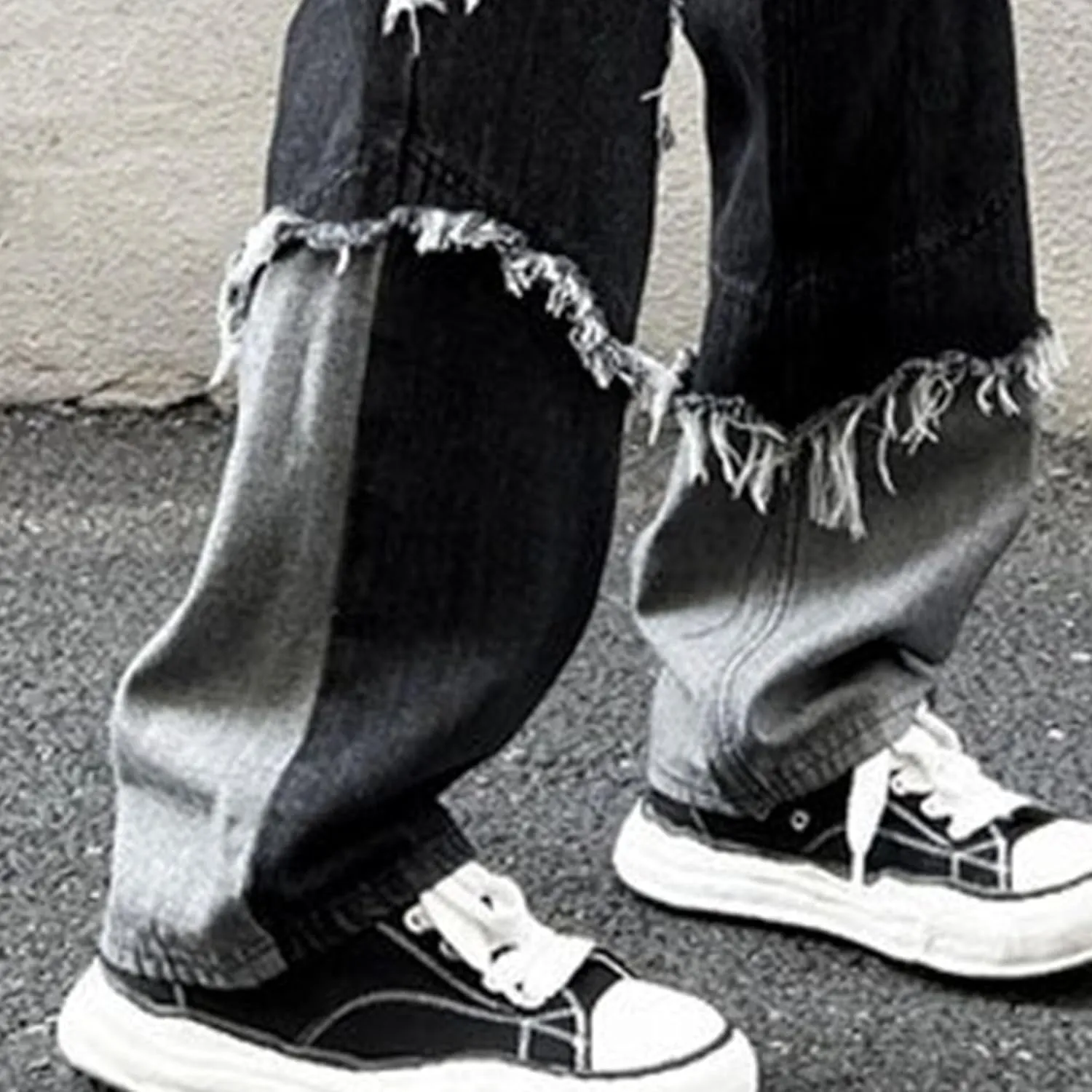 Men's Casual Baggy Hip Hop Jeans Ripped Distressed Loose Fit Denim Pants Vintage Wide Leg Jean Trousers Streetwear