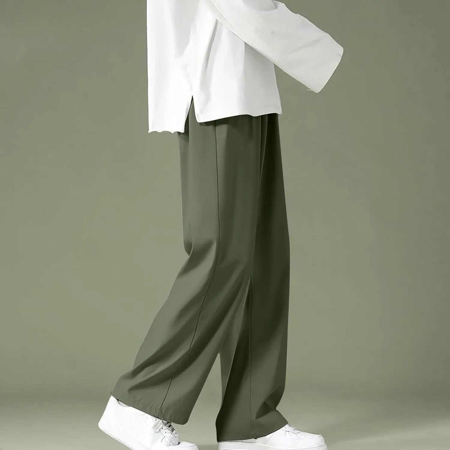 Mens Casual Baggy Pant Plus Size Classic Color Soft Elastic Waist Workout Sweatpant Relaxed Fit Straight Leg Trouser