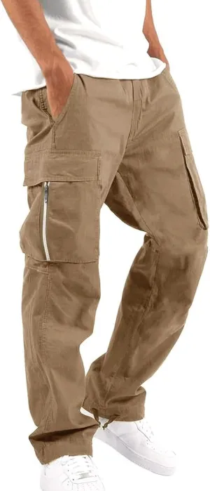 Mens Casual Cargo Pants Workout Stretch Joggers Sweatpants Hiking Drawstring Tactical Pants with Pockets 2024