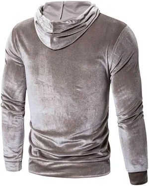 Mens Casual Hoodies Pullover in Autumn Winter Warm Pure Gold Velvet Hoodie Blouse Casual Hoodies Pullover