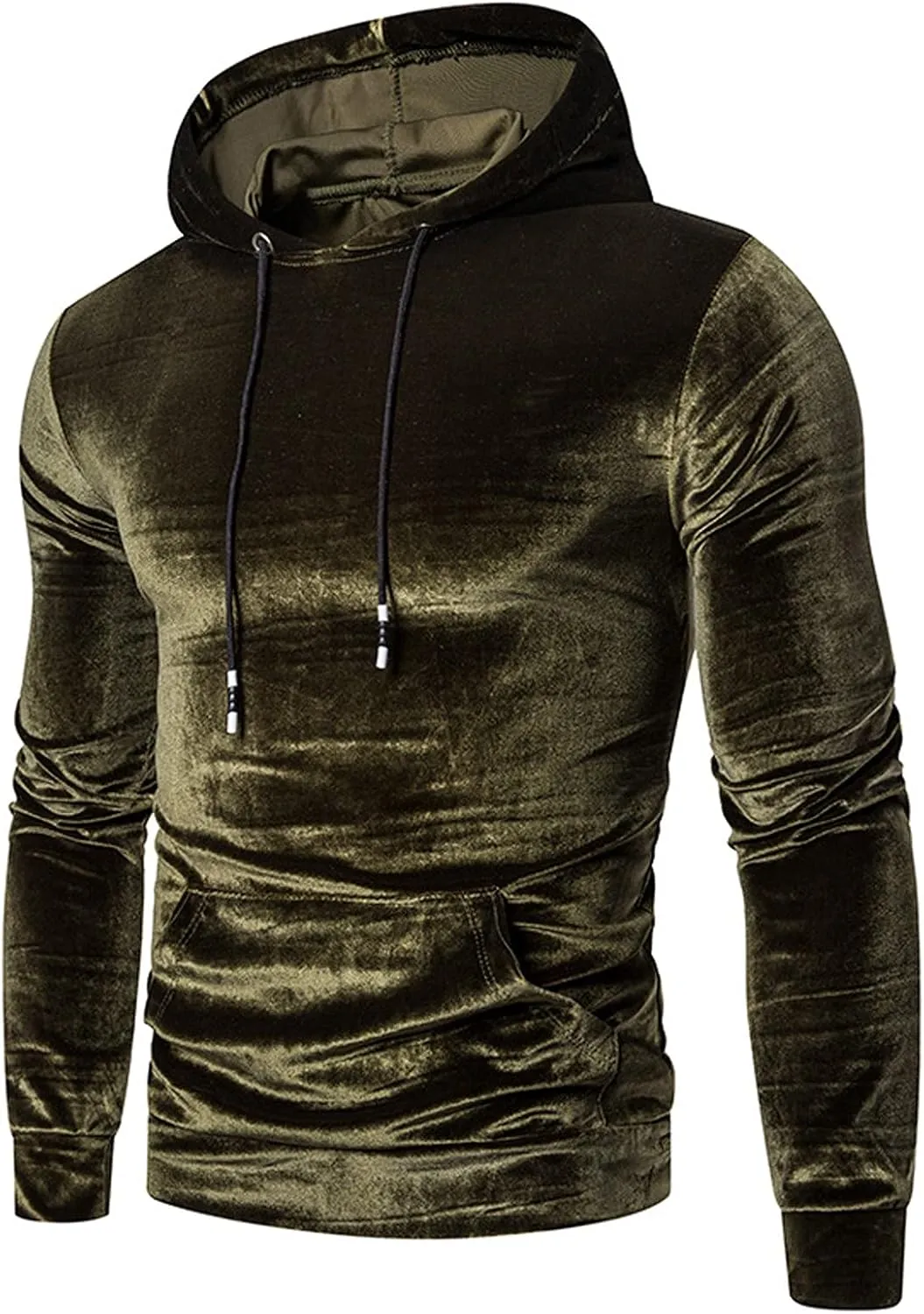 Mens Casual Hoodies Pullover in Autumn Winter Warm Pure Gold Velvet Hoodie Blouse Casual Hoodies Pullover