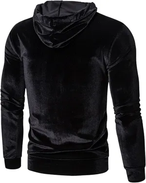 Mens Casual Hoodies Pullover in Autumn Winter Warm Pure Gold Velvet Hoodie Blouse Casual Hoodies Pullover