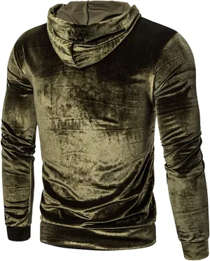 Mens Casual Hoodies Pullover in Autumn Winter Warm Pure Gold Velvet Hoodie Blouse Casual Hoodies Pullover