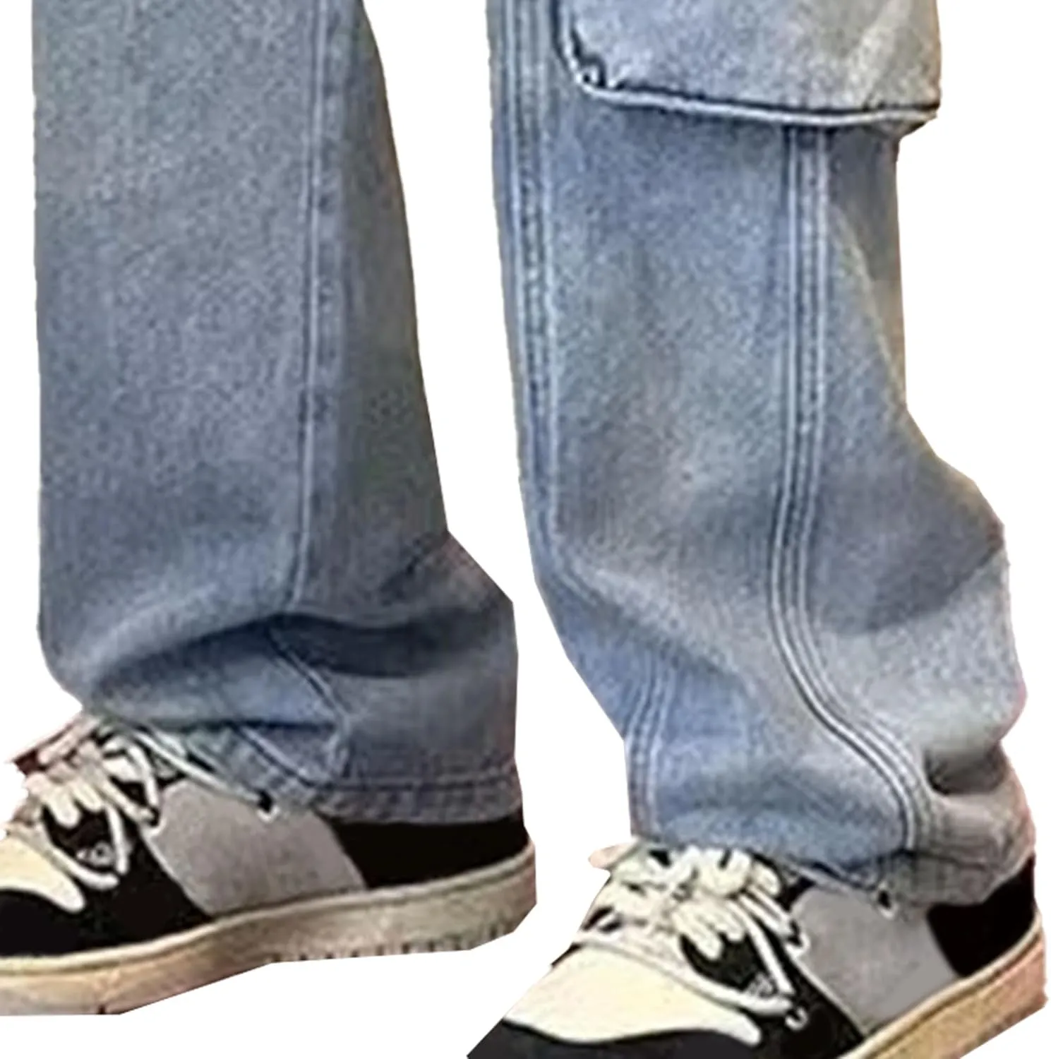 Men's Casual Loose Cargo Jeans Streetwear Straight Wide Leg Hip Hop Denim Pants Baggy Jean Trousers with Pockets