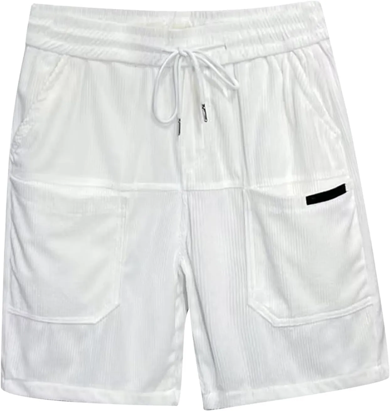 Men's Casual Shorts Cotton Texture Elastic Waist Drawstring Cargo Pants Fashion Summer Loose Shorts with Multi Pocket