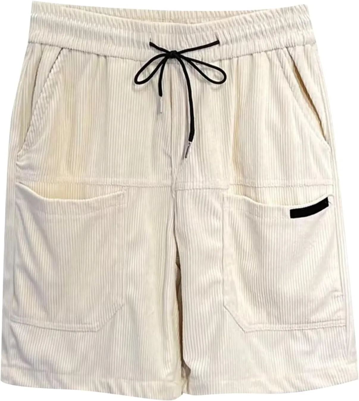 Men's Casual Shorts Cotton Texture Elastic Waist Drawstring Cargo Pants Fashion Summer Loose Shorts with Multi Pocket
