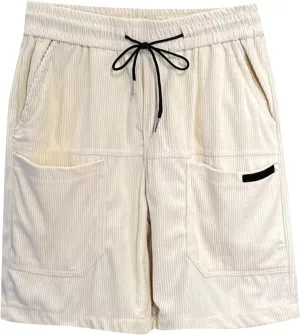 Men's Casual Shorts Cotton Texture Elastic Waist Drawstring Cargo Pants Fashion Summer Loose Shorts with Multi Pocket