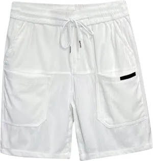 Men's Casual Shorts Cotton Texture Elastic Waist Drawstring Cargo Pants Fashion Summer Loose Shorts with Multi Pocket
