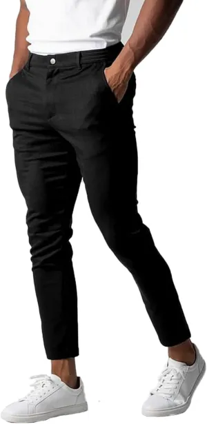 Men's Casual Stretch Pants Slim Fit Breathable Trouser Straight Legs Solid Color Pants Business Simple Comfy Trousers