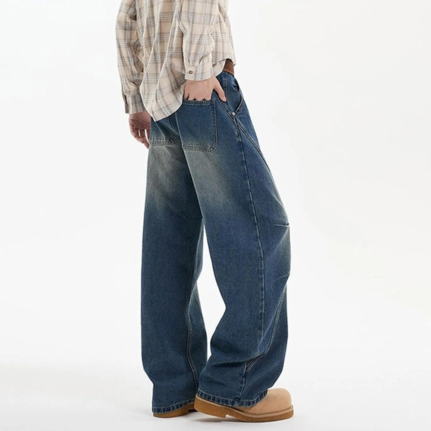 Men's Classic Fit Bootcut Jeans Denim Pants Casual Loose Fit Long Trousers