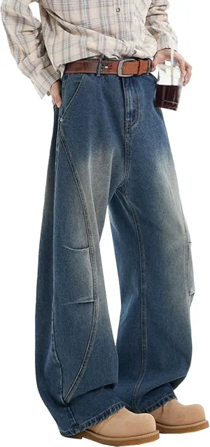 Men's Classic Fit Bootcut Jeans Denim Pants Casual Loose Fit Long Trousers
