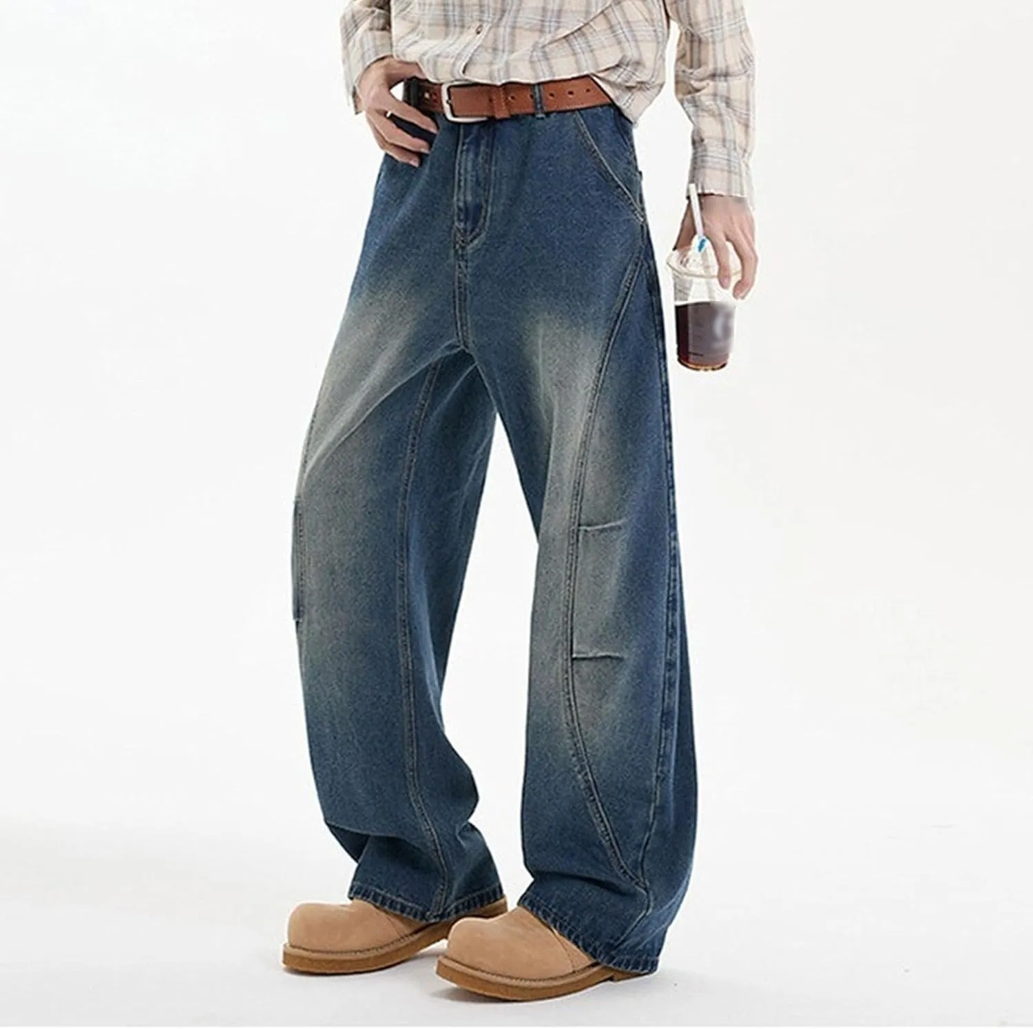 Men's Classic Fit Bootcut Jeans Denim Pants Casual Loose Fit Long Trousers