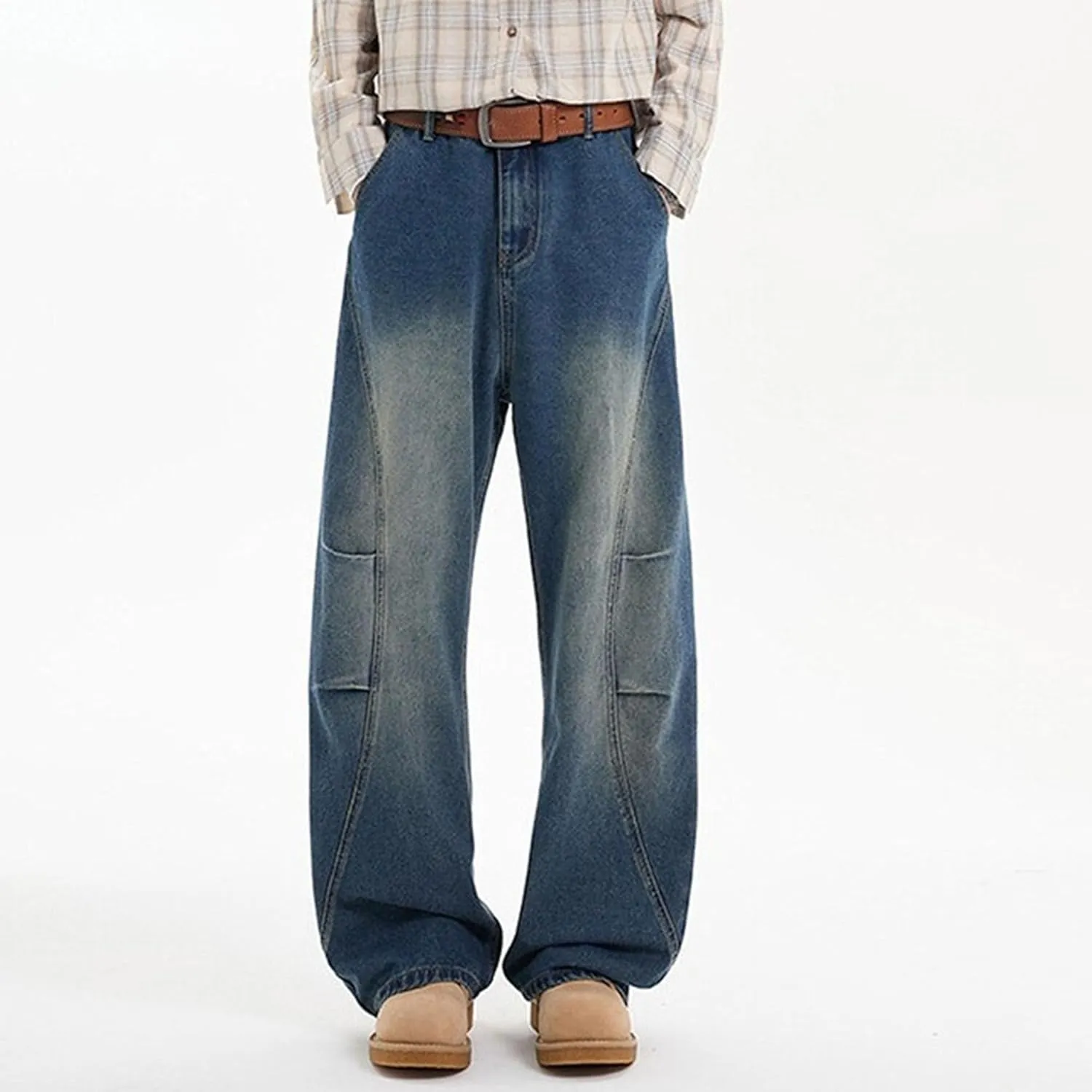 Men's Classic Fit Bootcut Jeans Denim Pants Casual Loose Fit Long Trousers