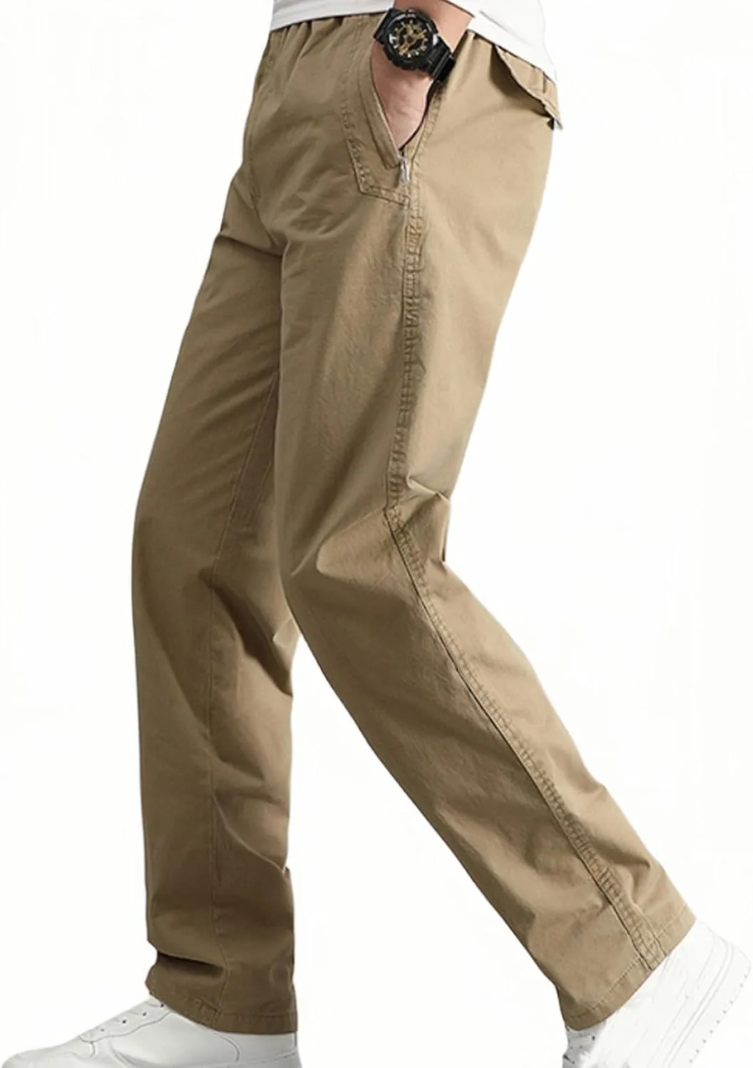 Men's Cotton Stretch Pant Casual Elastic Waist Cargo Hiking Pants Plus Size Slim Straight Legs Work with Pocket