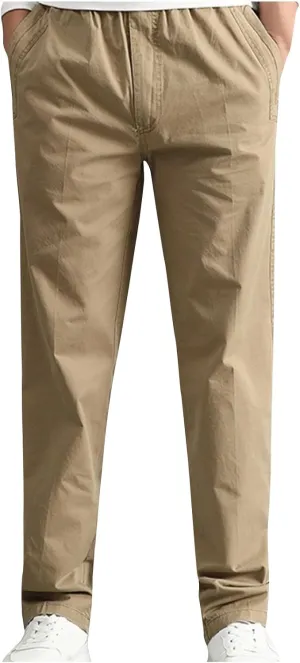 Men's Cotton Stretch Pant Casual Elastic Waist Cargo Hiking Pants Plus Size Slim Straight Legs Work with Pocket