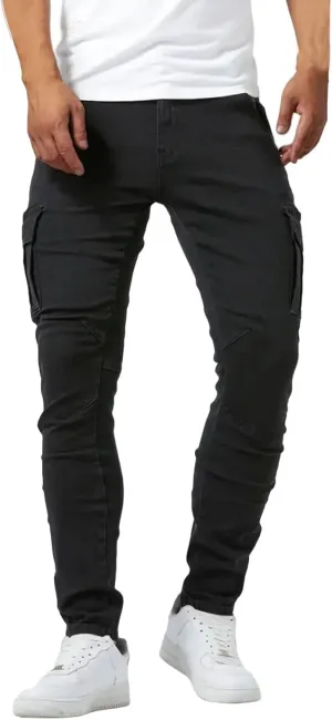 Men's Denim Jeans Mid Waist Stretch Jeans Skinny Distressed Pants Slim Fit Straight Leg Athletic Pants with Pockets