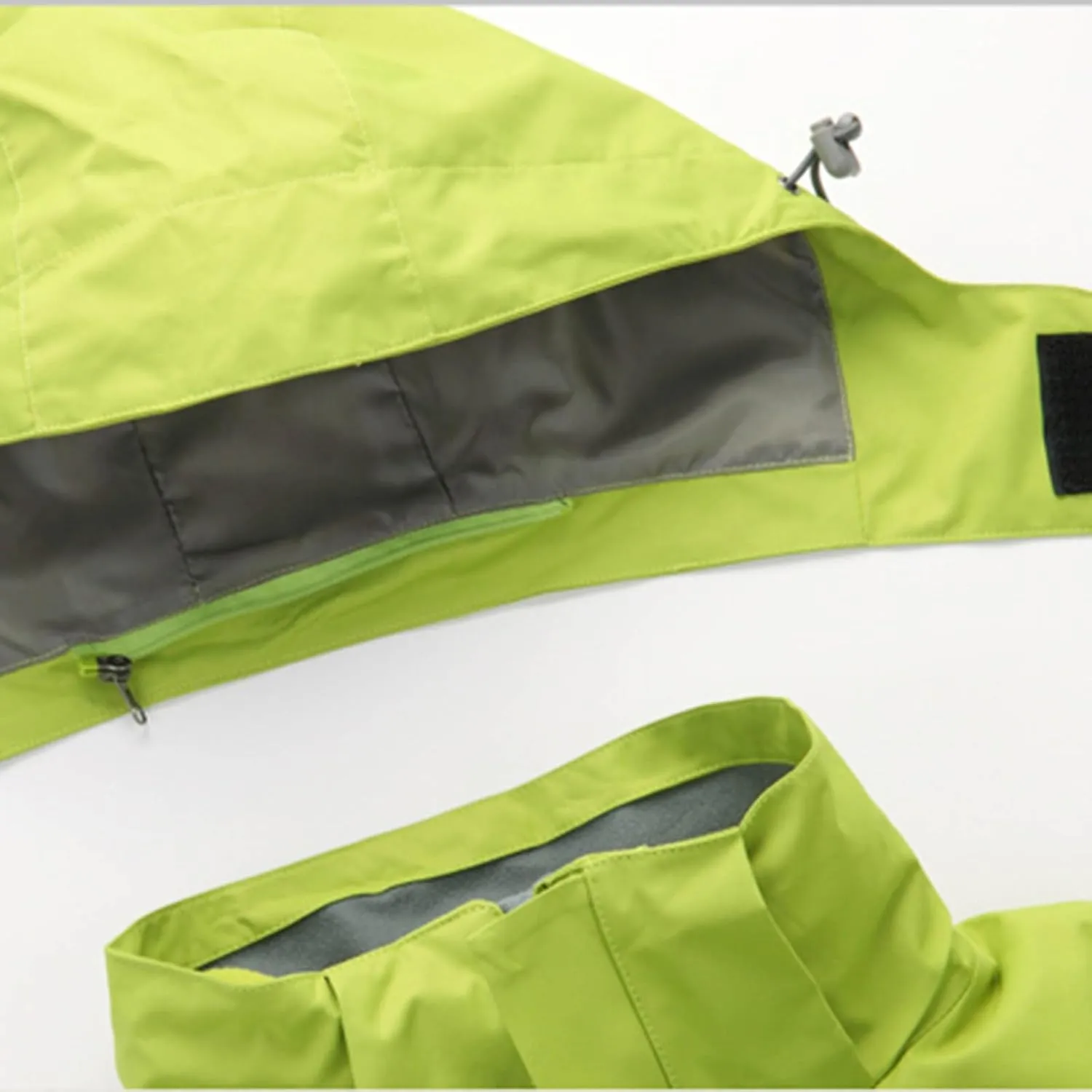 Men's Fake 2 Piece Outdoor Jacket Stand Collar Drawstring Hooded Windproof Warm Jacket Zipper Long Sleeves Coat