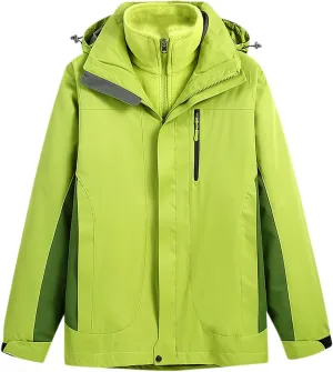 Men's Fake 2 Piece Outdoor Jacket Stand Collar Drawstring Hooded Windproof Warm Jacket Zipper Long Sleeves Coat