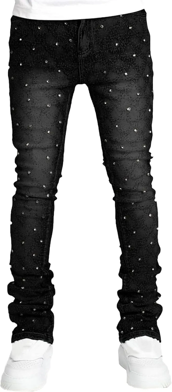 Men's Fashion Distressed Slim Fit Jeans Tapered Leg Skinny Stretch Jeans for Men Fashion Vintage Biker Denim Pants
