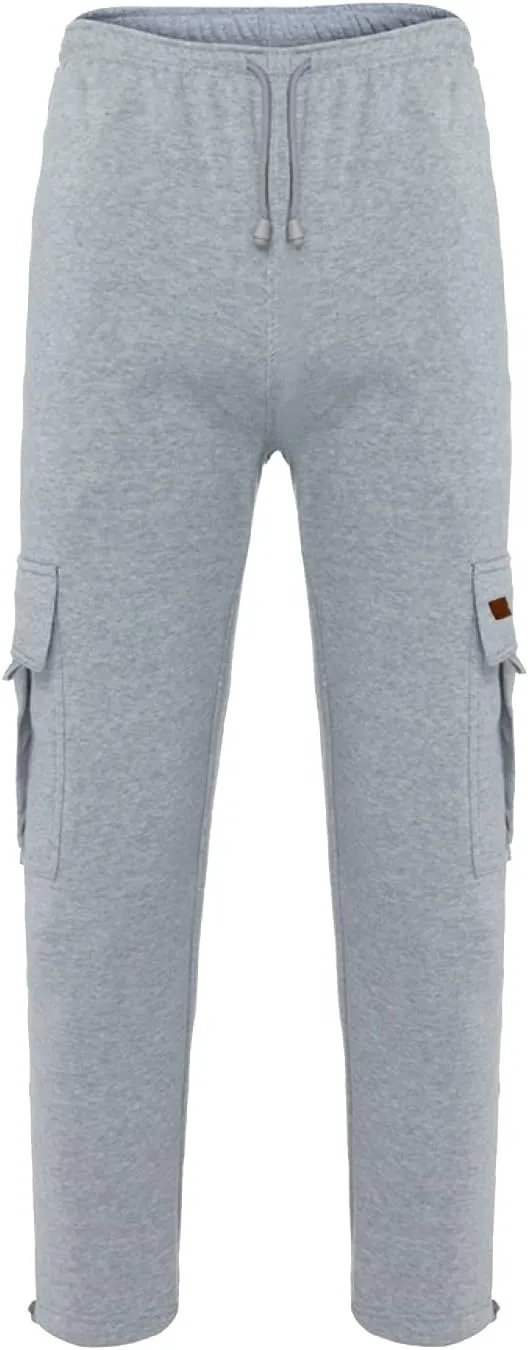 Men's Fleece Cargo Sweatpants Drawstring Loose Fit Sweatpants Active Athletic Workout Jogger Pant for Men with Pockets