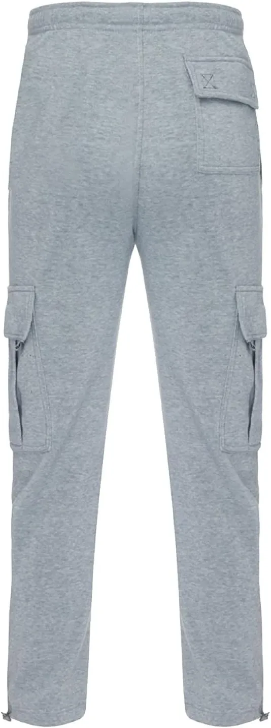 Men's Fleece Cargo Sweatpants Drawstring Loose Fit Sweatpants Active Athletic Workout Jogger Pant for Men with Pockets