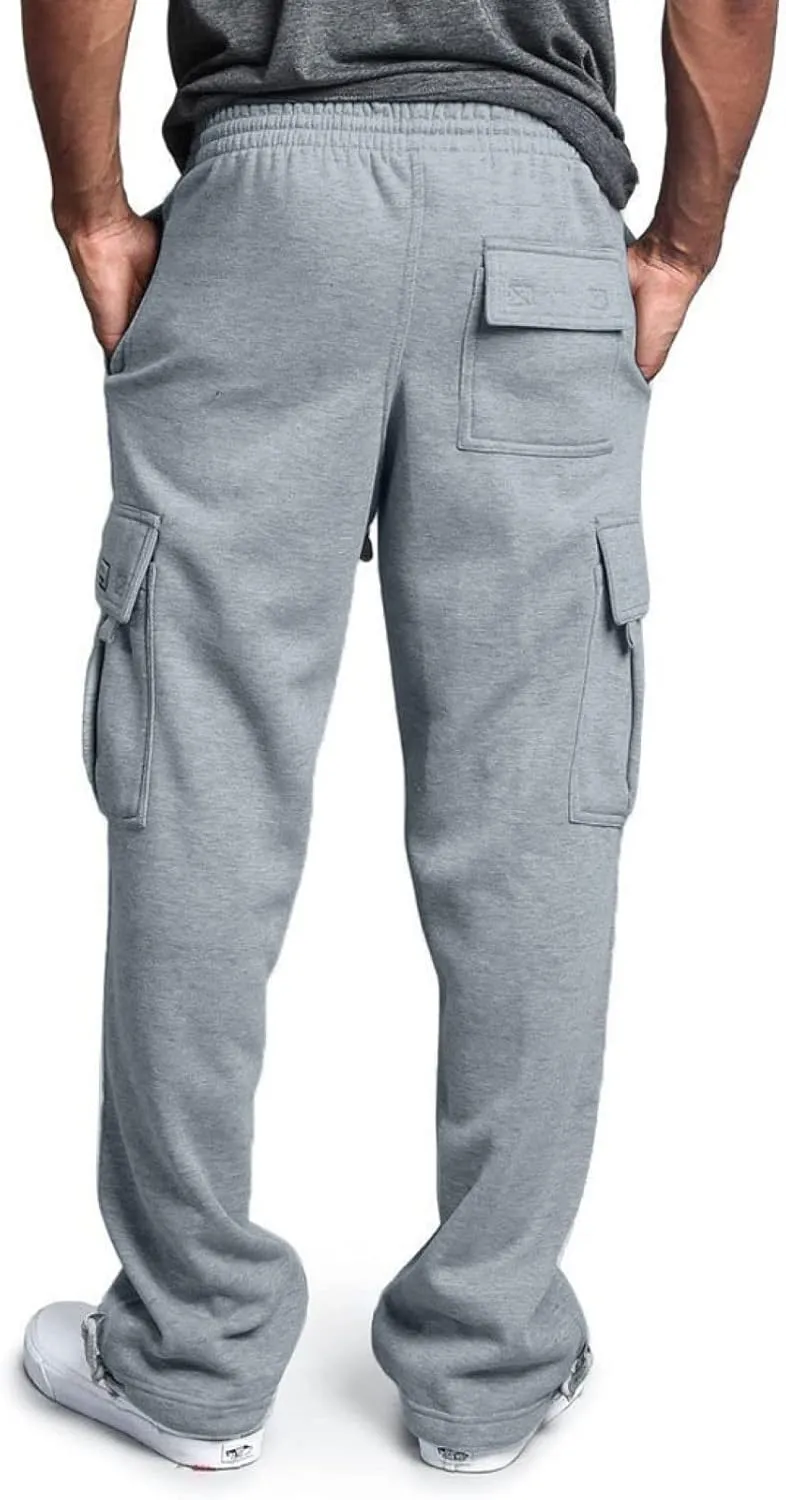 Men's Fleece Cargo Sweatpants Drawstring Loose Fit Sweatpants Active Athletic Workout Jogger Pant for Men with Pockets