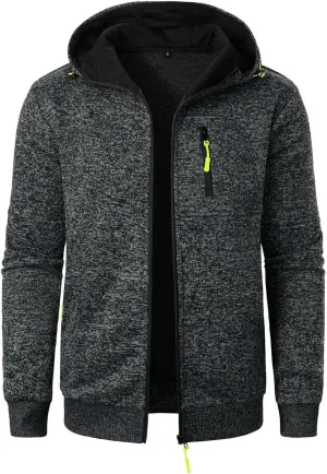 Men's Full Zip Cardigan Sports Jacket Drawstring Long Sleeve Hooded Coat Jacket Casual Loose Outwear with Pocket