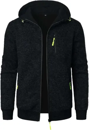 Men's Full Zip Cardigan Sports Jacket Drawstring Long Sleeve Hooded Coat Jacket Casual Loose Outwear with Pocket