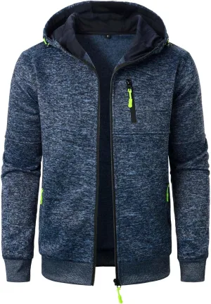 Men's Full Zip Cardigan Sports Jacket Drawstring Long Sleeve Hooded Coat Jacket Casual Loose Outwear with Pocket
