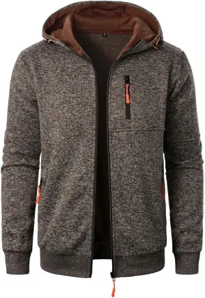 Men's Full Zip Cardigan Sports Jacket Drawstring Long Sleeve Hooded Coat Jacket Casual Loose Outwear with Pocket