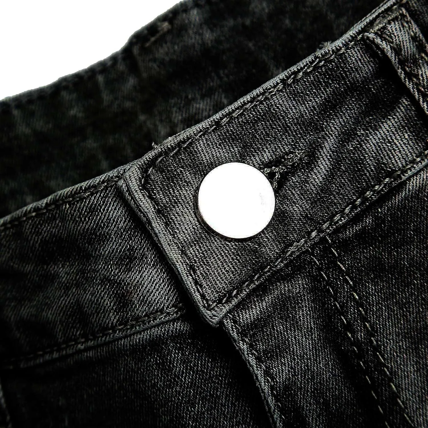 Mens Jeans Pants Straight Hole Buckle Zipper Middle Waist Denim Long Pants Trousers Pants Comfort Flex Waist Jean