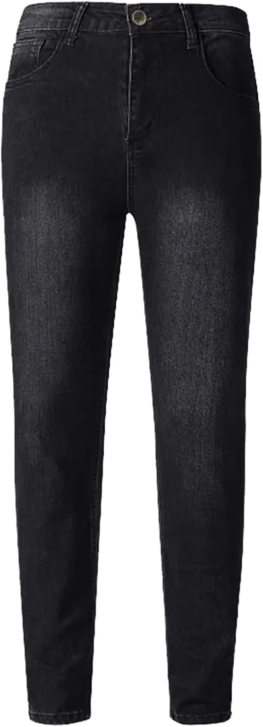 Mens Jeans Pants Straight Hole Buckle Zipper Middle Waist Denim Long Pants Trousers Pants Comfort Flex Waist Jean