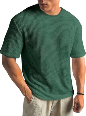 Men's Knit T Shirts Round Neck Short Sleeve Tees Solid Color Pullover Tees Summer Loose Fit Breathable Shirts Top