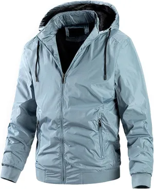 Men's Lightweight Waterproof Rain Jacket Casual Hoodies Pockets Raincoat Hiking Windbreake Jackets Hooded Outwear