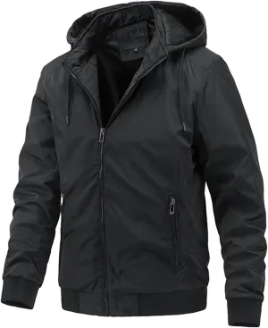 Men's Lightweight Waterproof Rain Jacket Casual Hoodies Pockets Raincoat Hiking Windbreake Jackets Hooded Outwear