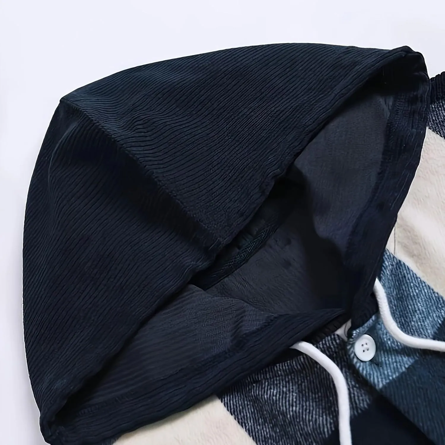 Men's Plaid Coat Button Drawstring Hooded Jacket Fashion Long Sleeve Lightweight Jacket Outerwear with Pockets
