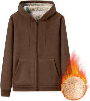 Mens Sherpa Hoodie Zip Up Warm Thermal Hooded Heavyweight Fleece Casual Hoodies
