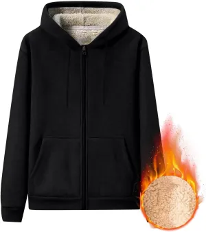 Mens Sherpa Hoodie Zip Up Warm Thermal Hooded Heavyweight Fleece Casual Hoodies