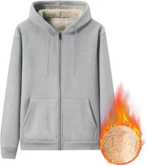 Mens Sherpa Hoodie Zip Up Warm Thermal Hooded Heavyweight Fleece Casual Hoodies