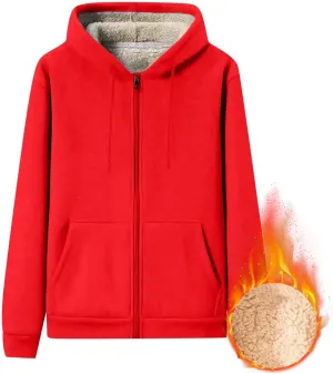 Mens Sherpa Hoodie Zip Up Warm Thermal Hooded Heavyweight Fleece Casual Hoodies