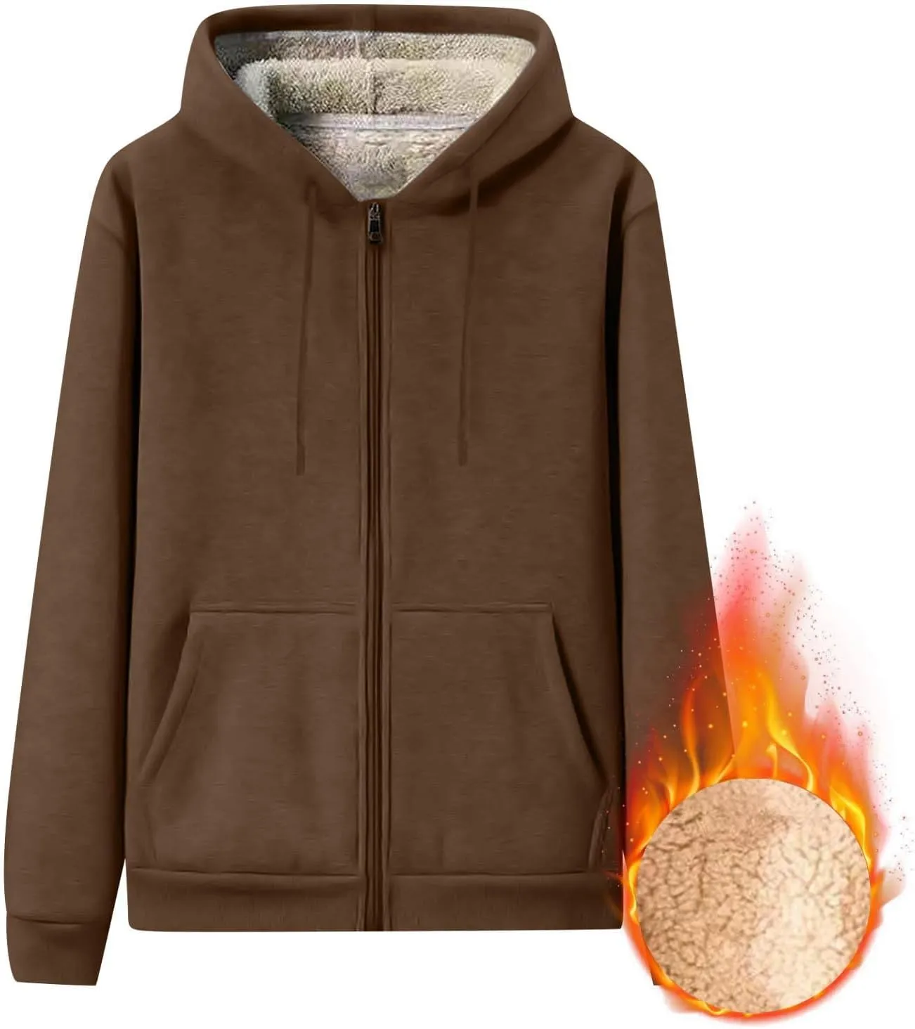 Mens Sherpa Hoodie Zip Up Warm Thermal Hooded Heavyweight Fleece Casual Hoodies