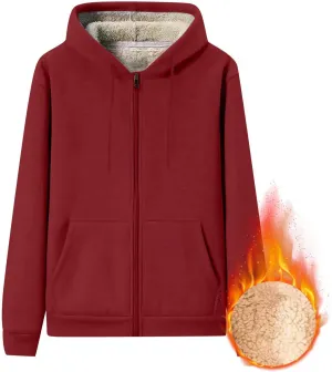 Mens Sherpa Hoodie Zip Up Warm Thermal Hooded Heavyweight Fleece Casual Hoodies