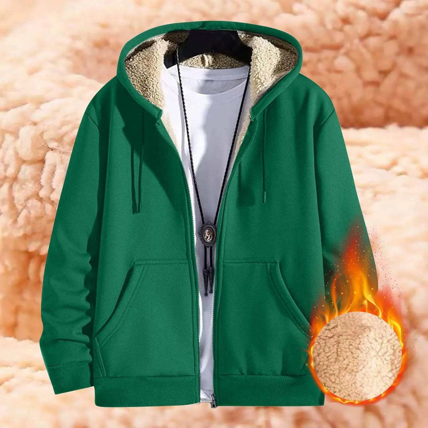 Mens Sherpa Hoodie Zip Up Warm Thermal Hooded Heavyweight Fleece Casual Hoodies