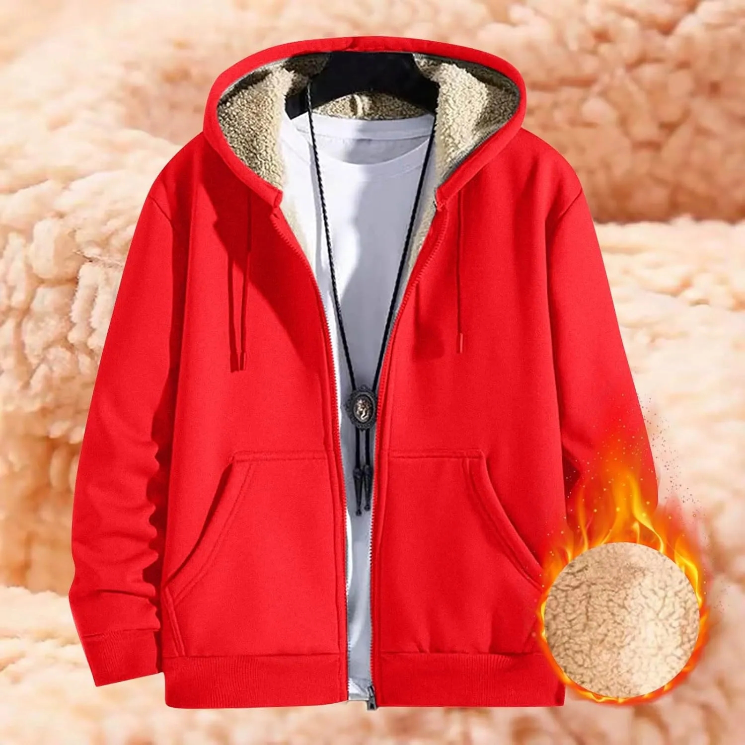 Mens Sherpa Hoodie Zip Up Warm Thermal Hooded Heavyweight Fleece Casual Hoodies