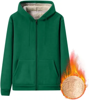 Mens Sherpa Hoodie Zip Up Warm Thermal Hooded Heavyweight Fleece Casual Hoodies