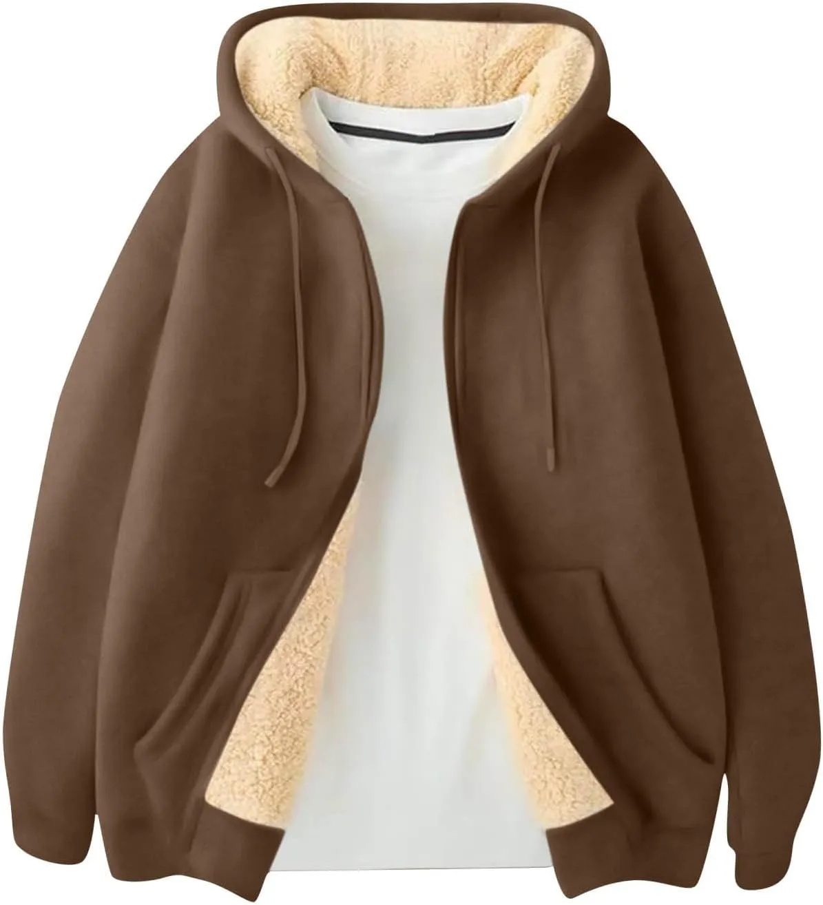 Mens Sherpa Hoodie Zip Up Warm Thermal Hooded Heavyweight Fleece Casual Hoodies